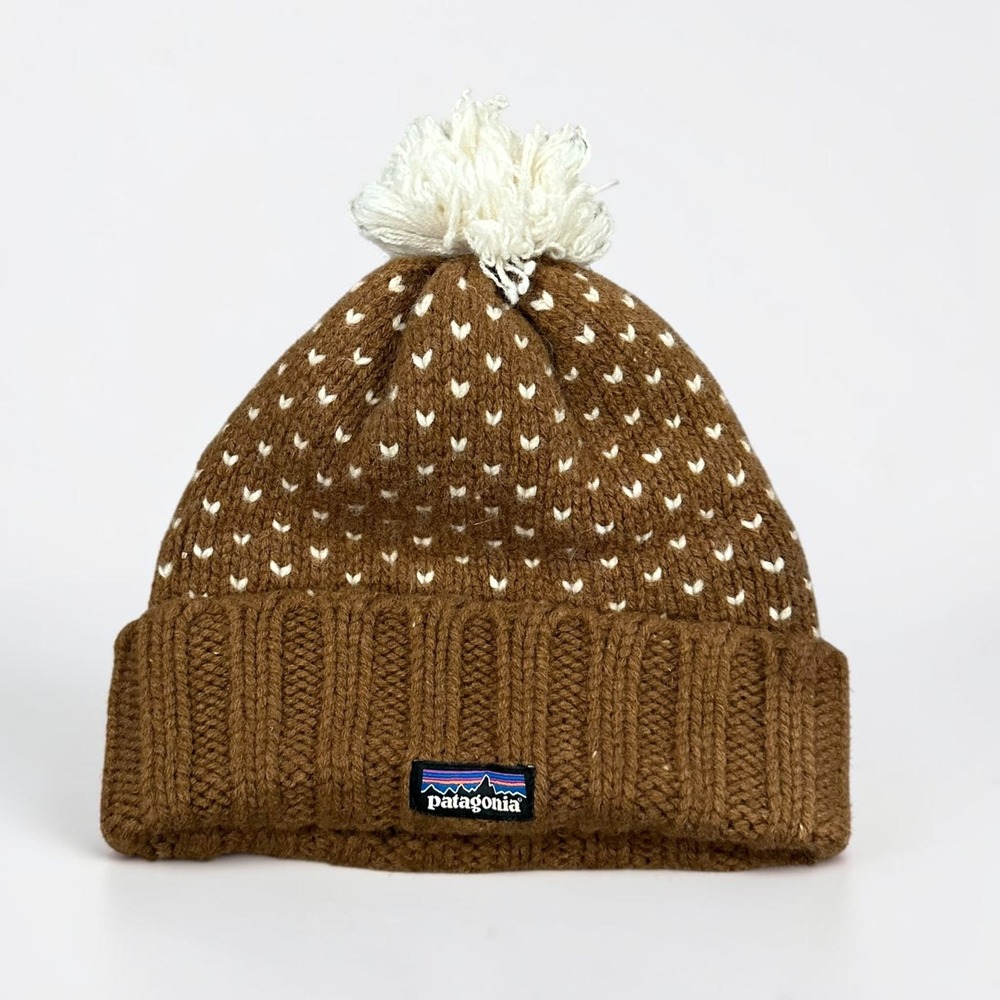 Patagonia Snowbelle Beanie Brown Wool Fleece Lined Pom Pom Hat 33445 Fall 2020